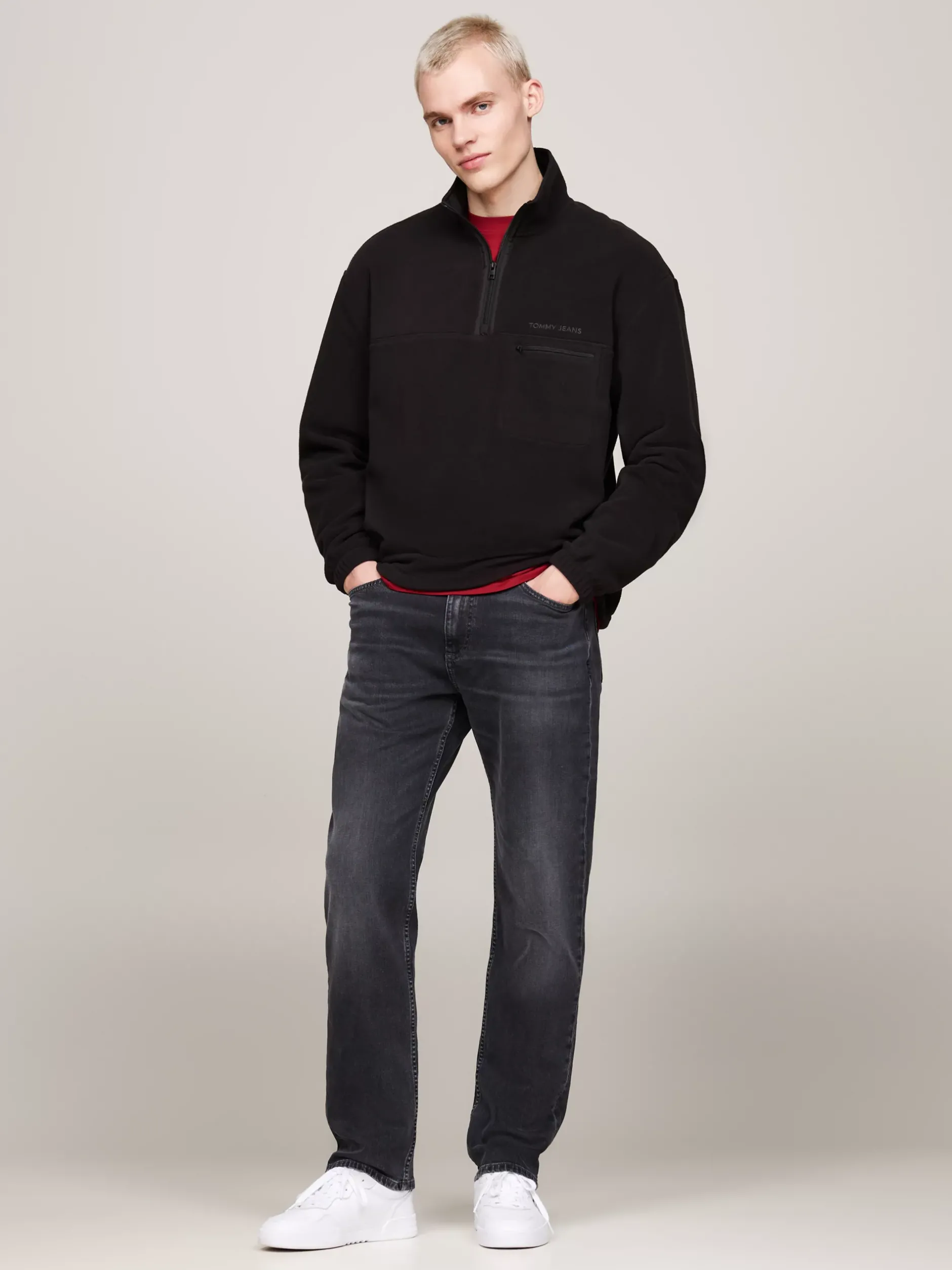 Bluzy Dresowe & Z Kapturem*Tommy Hilfiger Polar O Luźnym Kroju Z Zamkiem 1/4 BLACK