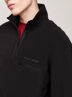 Bluzy Dresowe & Z Kapturem*Tommy Hilfiger Polar O Luźnym Kroju Z Zamkiem 1/4 BLACK