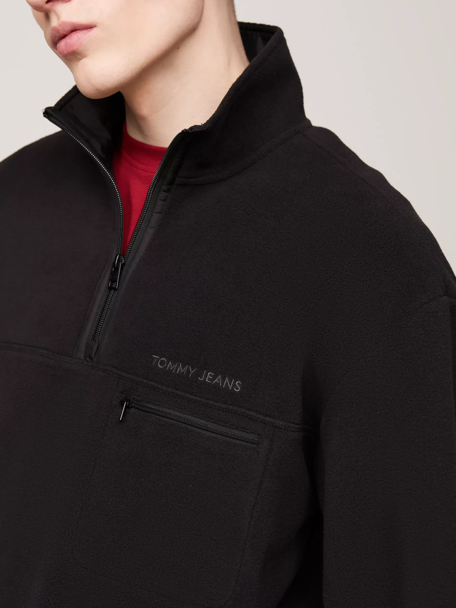 Bluzy Dresowe & Z Kapturem*Tommy Hilfiger Polar O Luźnym Kroju Z Zamkiem 1/4 BLACK