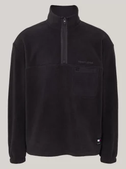 Bluzy Dresowe & Z Kapturem*Tommy Hilfiger Polar O Luźnym Kroju Z Zamkiem 1/4 BLACK