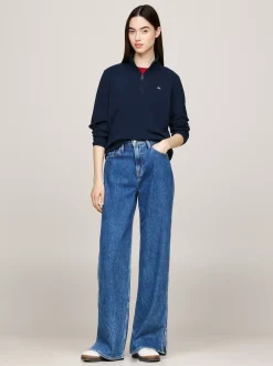Bluzy Dresowe & Z Kapturem*Tommy Hilfiger Polarowa Bluza Z Zamkiem Do 1/4 Długości DARK NIGHT NAVY