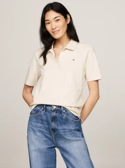 Koszulki Polo*Tommy Hilfiger Polo O Regularnym Kroju Z Wyhaftowaną Flagą CLASSIC BEIGE
