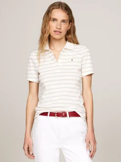 Koszulki Polo*Tommy Hilfiger Polo O Wąskim Kroju W Paski BRETON STP/ ECRU/ CLASSIC BEIGE