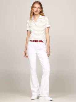 Koszulki Polo*Tommy Hilfiger Polo O Wąskim Kroju W Paski BRETON STP/ ECRU/ CLASSIC BEIGE