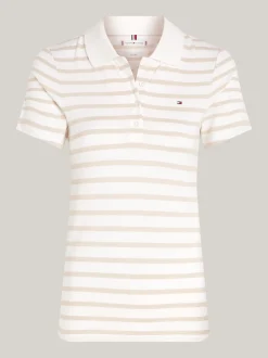 Koszulki Polo*Tommy Hilfiger Polo O Wąskim Kroju W Paski BRETON STP/ ECRU/ CLASSIC BEIGE