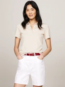 Koszulki Polo*Tommy Hilfiger Polo O Wąskim Kroju Z Wyhaftowaną Flagą CLASSIC BEIGE