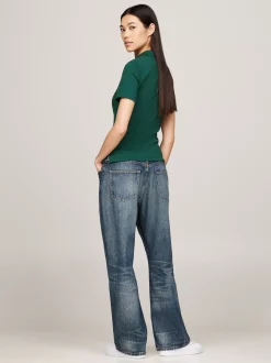 Koszulki Polo*Tommy Hilfiger Polo O Wąskim Kroju Z Wyhaftowaną Flagą ORNAMENTAL GREEN
