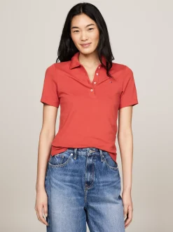 Koszulki Polo*Tommy Hilfiger Polo O Wąskim Kroju Z Wyhaftowaną Flagą TERRA RED