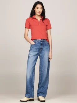 Koszulki Polo*Tommy Hilfiger Polo O Wąskim Kroju Z Wyhaftowaną Flagą TERRA RED