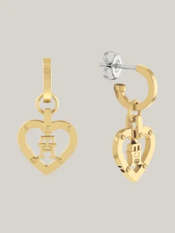 Biżuteria*Tommy Hilfiger Pozłacane Kolczyki Serca Z Monogramem TH GOLD