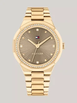 Zegarki*Tommy Hilfiger Pozłacany Jonowo Zegarek Z Kryształkami GOLD