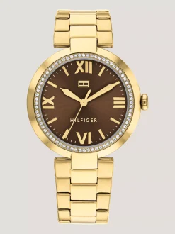 Zegarki*Tommy Hilfiger Pozłacany Zegarek Z Kryształkami Na Lunecie GOLD