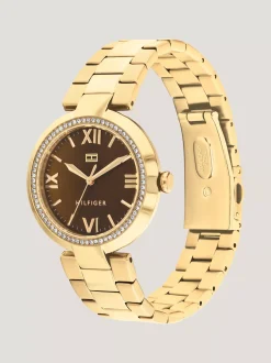 Zegarki*Tommy Hilfiger Pozłacany Zegarek Z Kryształkami Na Lunecie GOLD