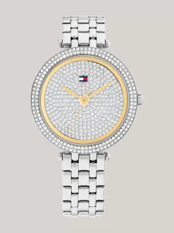 Zegarki*Tommy Hilfiger Pozłacany Zegarek Z Lunetą Z Kryształkami SILVER