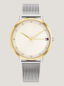 Zegarki*Tommy Hilfiger Pozłacany Zegarek Z Siateczkową Bransoletą TWO TONE
