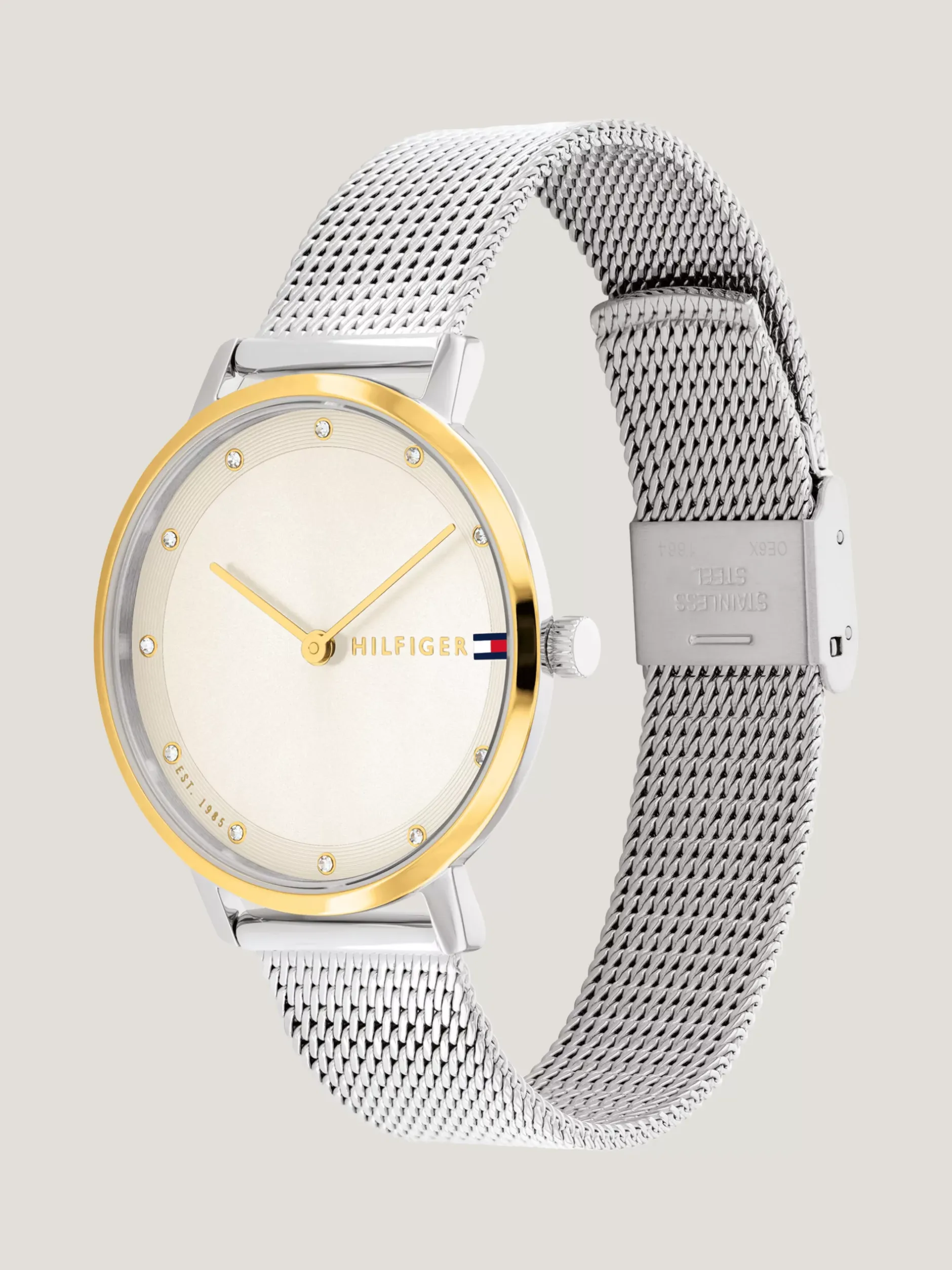 Zegarki*Tommy Hilfiger Pozłacany Zegarek Z Siateczkową Bransoletą TWO TONE