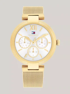 Zegarki*Tommy Hilfiger Pozłacany Zegarek Z Siateczkową Bransoletą GOLD