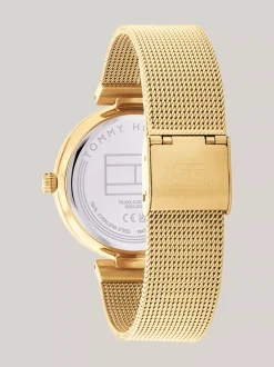 Zegarki*Tommy Hilfiger Pozłacany Zegarek Z Siateczkową Bransoletą GOLD