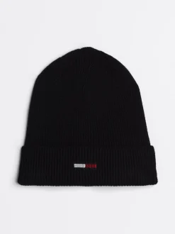 Czapki|Czapki I Szaliki*Tommy Hilfiger Prążkowana Czapka Beanie Z Podłużną Flagą BLACK