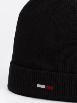 Czapki|Czapki I Szaliki*Tommy Hilfiger Prążkowana Czapka Beanie Z Podłużną Flagą BLACK