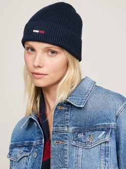 Czapki|Czapki I Szaliki*Tommy Hilfiger Prążkowana Czapka Beanie Z Podłużną Flagą DARK NIGHT NAVY
