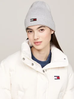 Czapki|Czapki I Szaliki*Tommy Hilfiger Prążkowana Czapka Beanie Z Podłużną Flagą SILVER GREY HEATHER