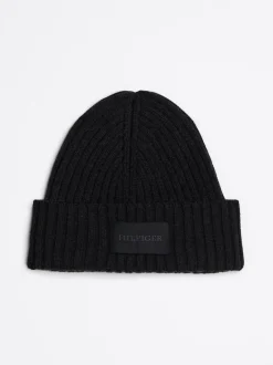 Czapki|Czapki I Szaliki*Tommy Hilfiger Prążkowana Czapka Typu Beanie Z Wełną I Logo BLACK
