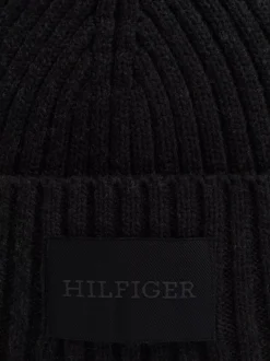 Czapki|Czapki I Szaliki*Tommy Hilfiger Prążkowana Czapka Typu Beanie Z Wełną I Logo BLACK