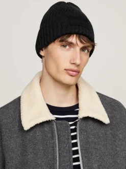 Czapki|Czapki I Szaliki*Tommy Hilfiger Prążkowana Czapka Typu Beanie Z Wełną I Logo BLACK