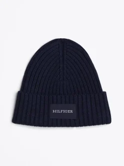Czapki|Czapki I Szaliki*Tommy Hilfiger Prążkowana Czapka Typu Beanie Z Wełną I Logo SPACE BLUE