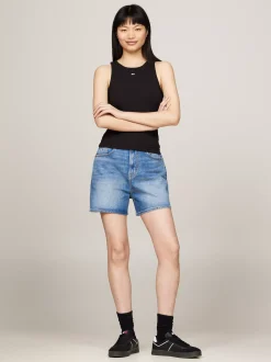 T-Shirty*Tommy Hilfiger Prążkowana Koszulka Na Ramiączkach Z Logo BLACK