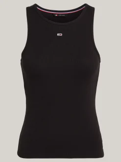 T-Shirty*Tommy Hilfiger Prążkowana Koszulka Na Ramiączkach Z Logo BLACK