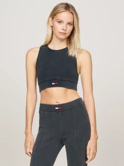 T-Shirty*Tommy Hilfiger Prążkowana Koszulka O Skróconym Kroju Bez Rękawów WET SLATE