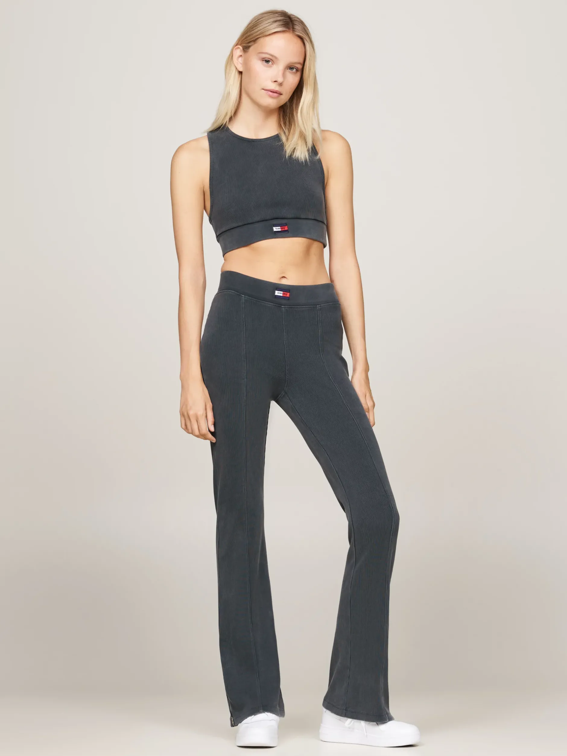 T-Shirty*Tommy Hilfiger Prążkowana Koszulka O Skróconym Kroju Bez Rękawów WET SLATE