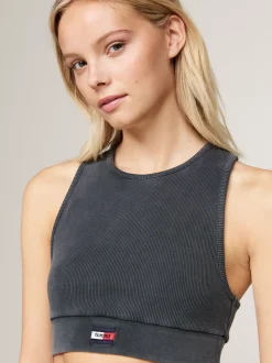 T-Shirty*Tommy Hilfiger Prążkowana Koszulka O Skróconym Kroju Bez Rękawów WET SLATE