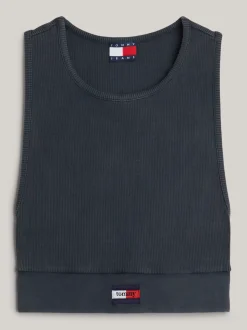 T-Shirty*Tommy Hilfiger Prążkowana Koszulka O Skróconym Kroju Bez Rękawów WET SLATE