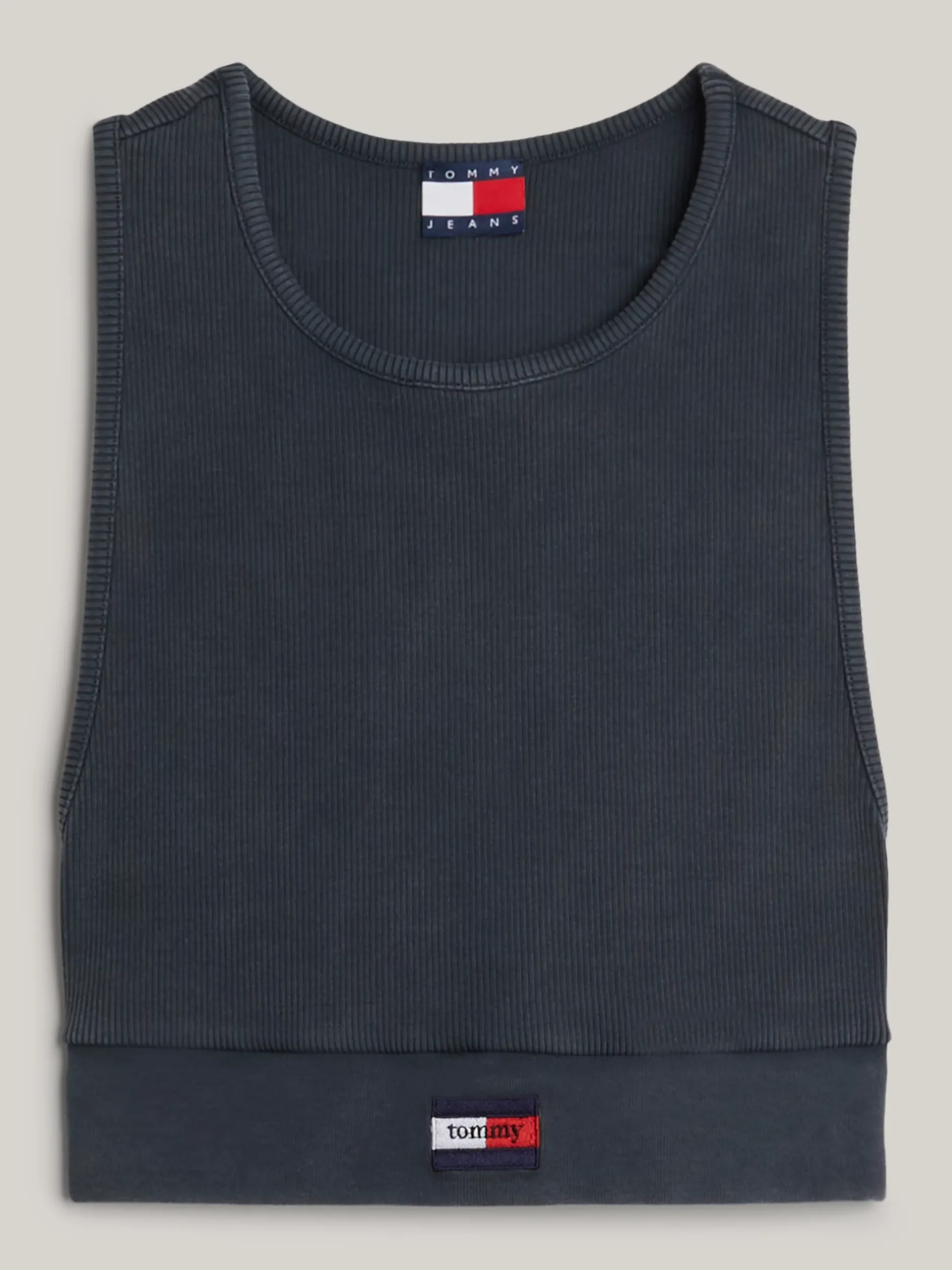 T-Shirty*Tommy Hilfiger Prążkowana Koszulka O Skróconym Kroju Bez Rękawów WET SLATE