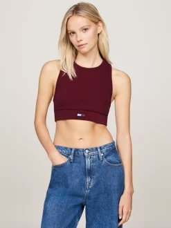 T-Shirty*Tommy Hilfiger Prążkowana Koszulka O Skróconym Kroju Bez Rękawów DEEP ROUGE
