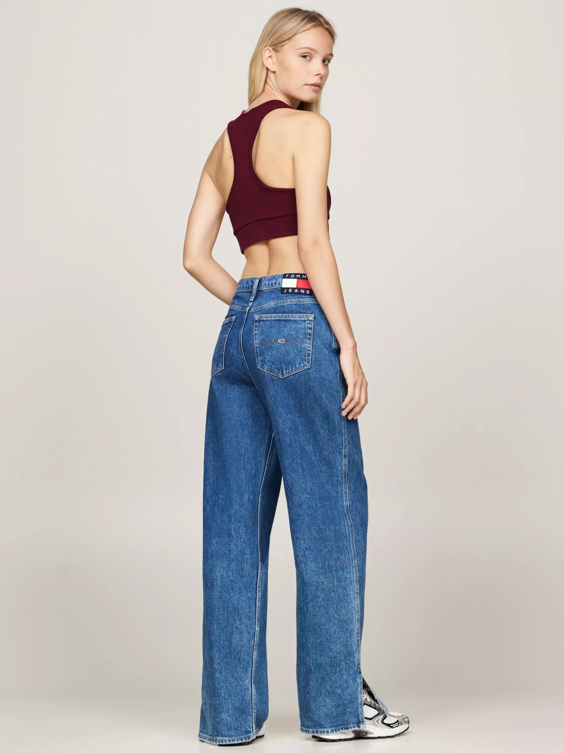 T-Shirty*Tommy Hilfiger Prążkowana Koszulka O Skróconym Kroju Bez Rękawów DEEP ROUGE