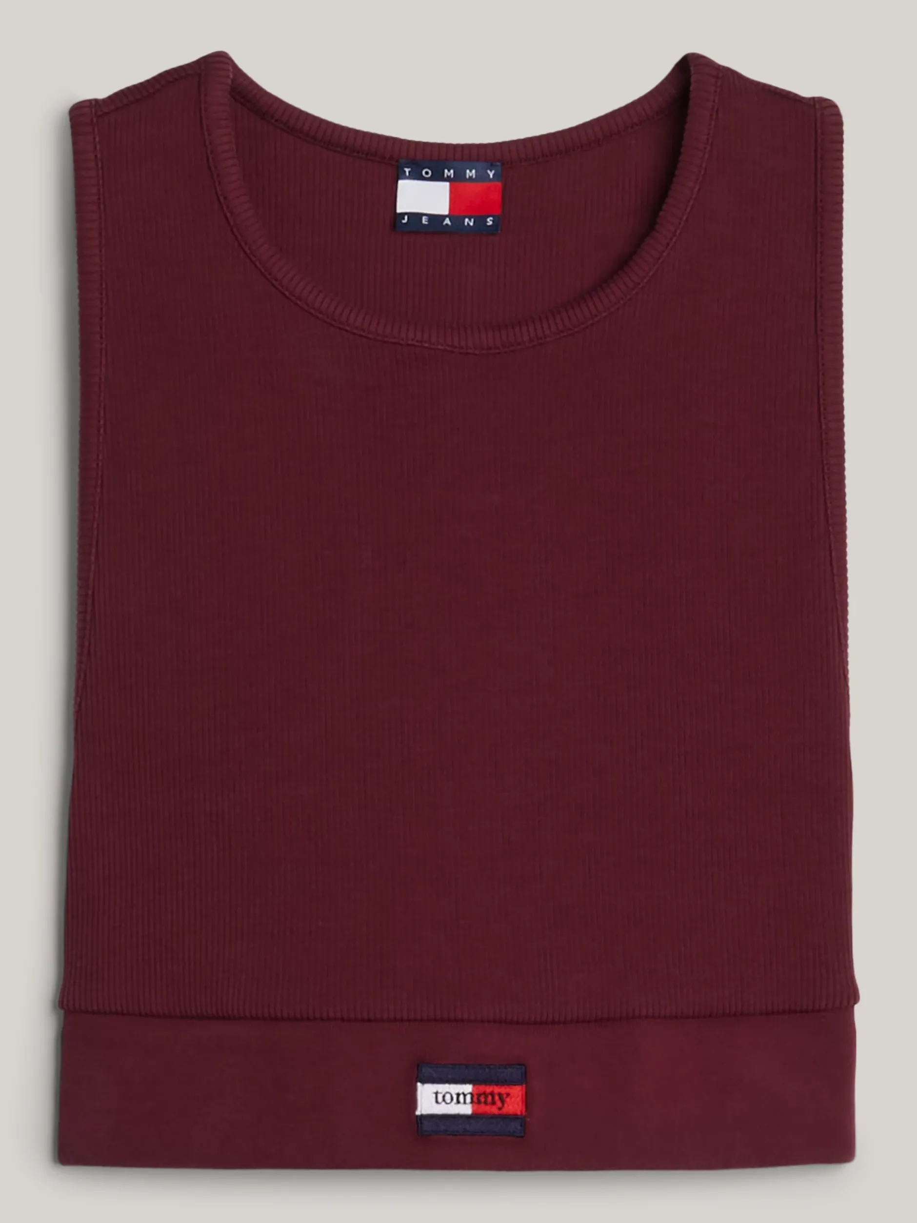 T-Shirty*Tommy Hilfiger Prążkowana Koszulka O Skróconym Kroju Bez Rękawów DEEP ROUGE