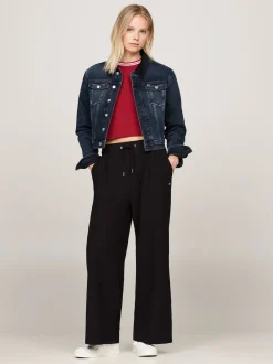 Spodnie*Tommy Hilfiger Prążkowane Joggery Z Szerokimi Nogawkami BLACK