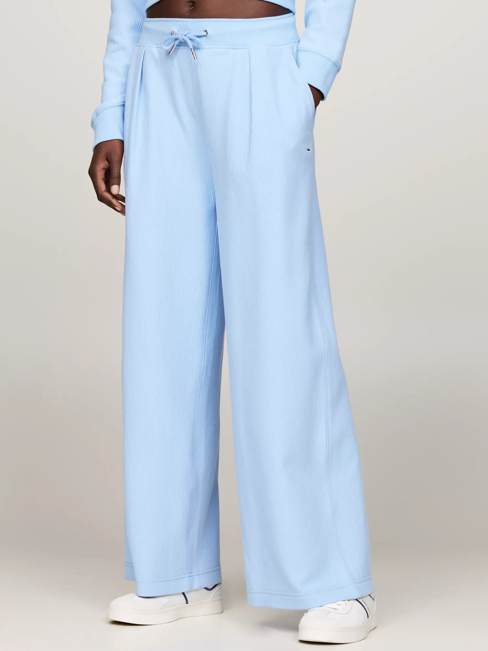 Spodnie*Tommy Hilfiger Prążkowane Joggery Z Szerokimi Nogawkami VESSEL BLUE