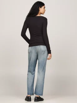 T-Shirty*Tommy Hilfiger Prążkowany Longsleeve O Wąskim Kroju BLACK