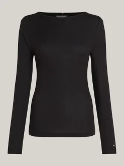 T-Shirty*Tommy Hilfiger Prążkowany Longsleeve O Wąskim Kroju BLACK