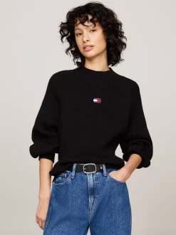 Swetry|Dzianina*Tommy Hilfiger Prążkowany Sweter O Pudełkowym Kroju BLACK