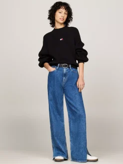 Swetry|Dzianina*Tommy Hilfiger Prążkowany Sweter O Pudełkowym Kroju BLACK