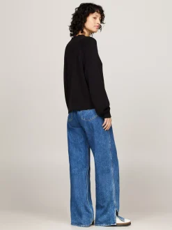 Swetry|Dzianina*Tommy Hilfiger Prążkowany Sweter O Pudełkowym Kroju BLACK