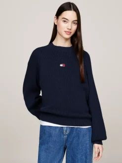 Dzianina|Swetry*Tommy Hilfiger Prążkowany Sweter O Pudełkowym Kroju DARK NIGHT NAVY