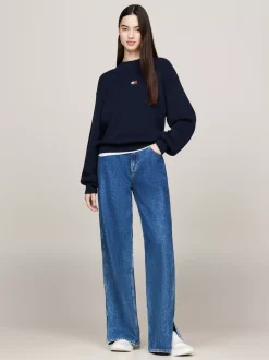Dzianina|Swetry*Tommy Hilfiger Prążkowany Sweter O Pudełkowym Kroju DARK NIGHT NAVY