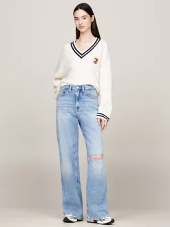 Swetry|Dzianina*Tommy Hilfiger Prążkowany Sweter Tommy Prep ANCIENT WHITE